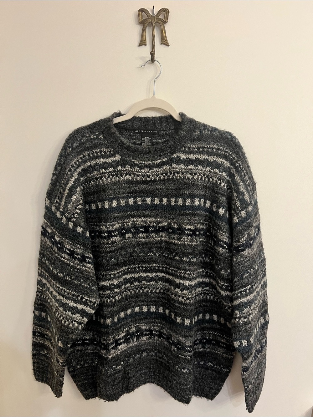 NWT VTG Geoffrey Beene Space-Dyed Wool Blend Sweater Gray Blue M 90s Grandpacore